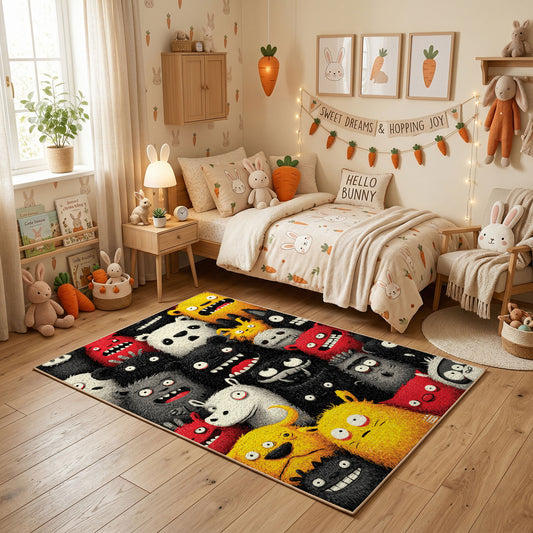 Colorful Friendly Monster Rug — full rug design
