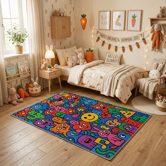 Abstract Colorful Doodle Rug — full rug design