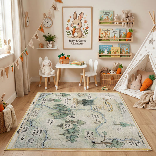 Pastel Illustrated USA Map Rug — styled nursery room view
