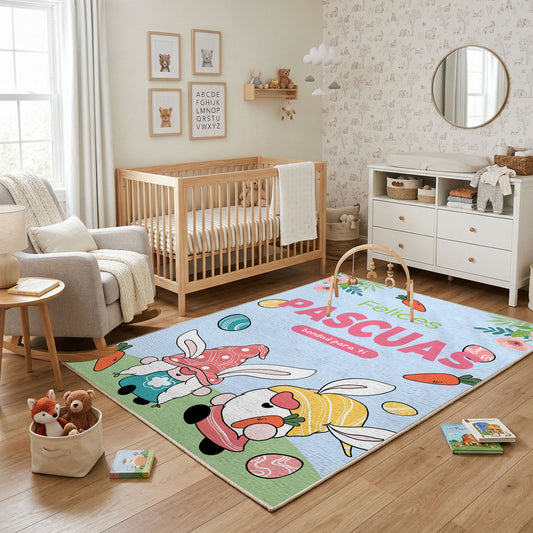 Happy Easter Gnome Egg Rug — styled nursery room view