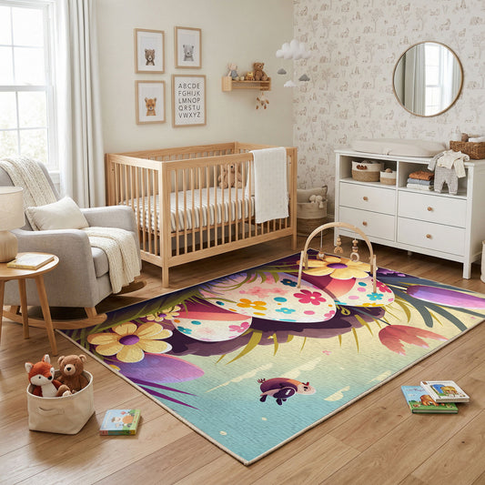 Sleeping Bunny Floral Area Rug — full rug design