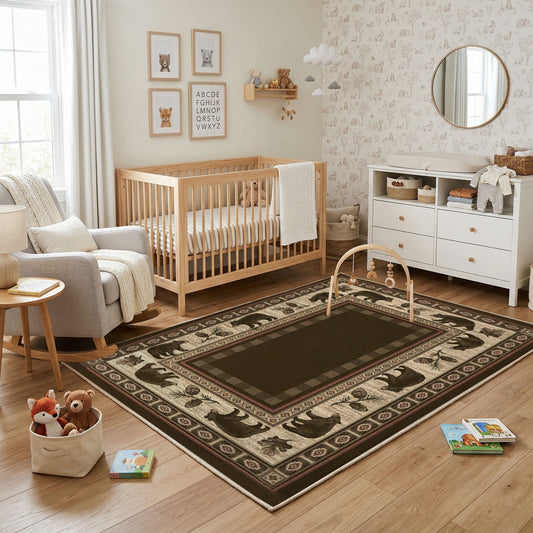 Vintage Wildlife Border Rug — full rug design