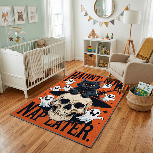 Halloween Skull and Ghost Rug — full rug design