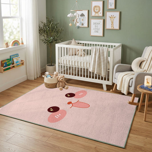 Pink Cute Face Area Rug — full rug design
