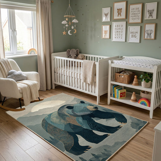 Ocean Whale Family Area Rug, Deep Blue Sea Animal Carpet, Calm Nursery Room Decor – featured room view