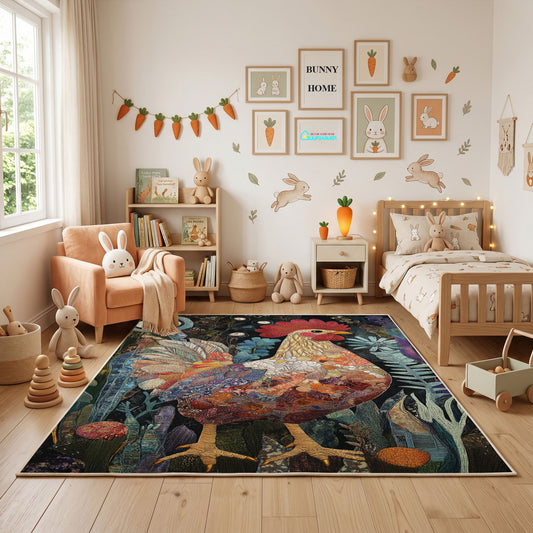 Fiery Tiger Portrait Area Rug, Dark Jungle Animal Carpet, Bold Room Decor – full rug view