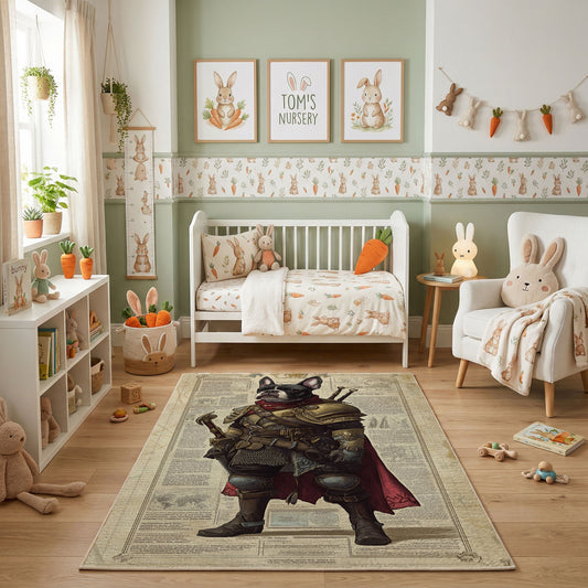 Medieval Bear Knight Area Rug, Rustic Fantasy Animal Carpet, Adventure Decor – featured room view