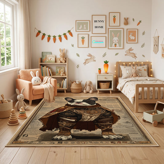 Regal Bear King Area Rug, Medieval Animal Carpet, Rustic Fantasy Room Decor – full rug view