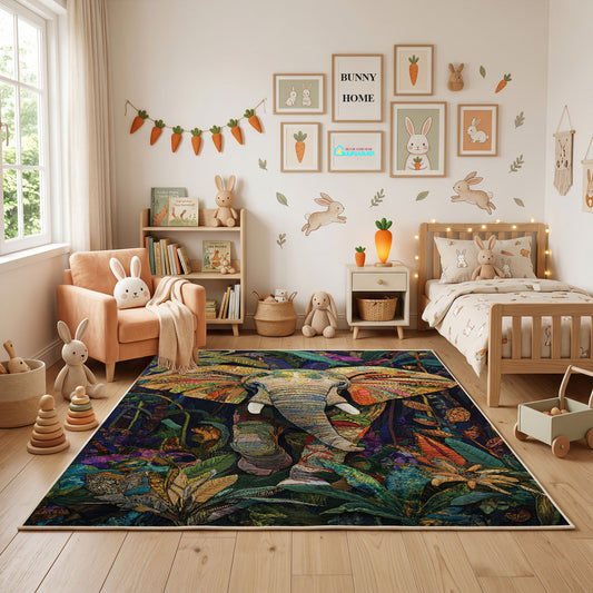 Colorful Abstract Tiger Area Rug, Artistic Jungle Animal Carpet, Modern Decor – full rug view