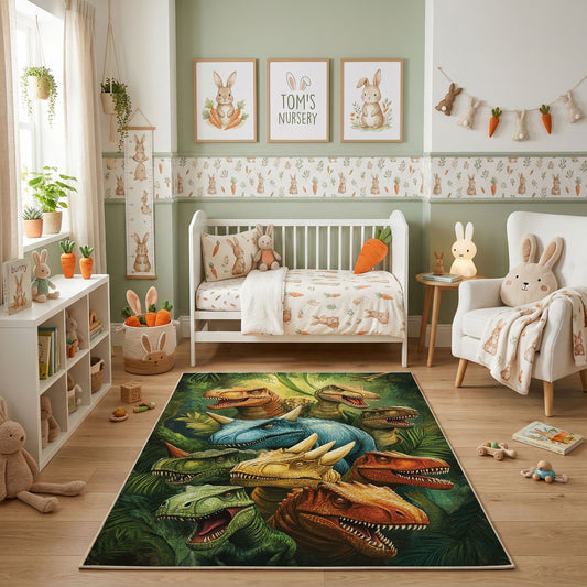 Tropical Parrot Jungle Area Rug, Green Bird Carpet, Nature Room Decor – featured room view
