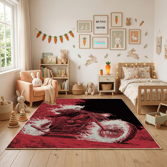 Crimson Dragon Area Rug, Dark Fantasy Creature Carpet, Gothic Room Decor – featured room view