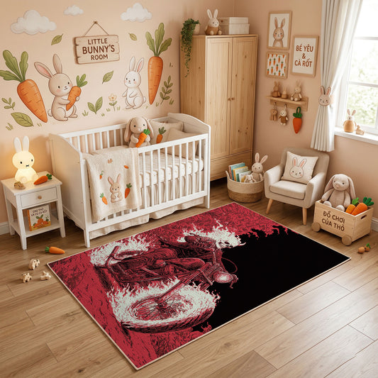 Crimson Dragon Area Rug, Dark Fantasy Creature Carpet, Gothic Room Decor – full rug view