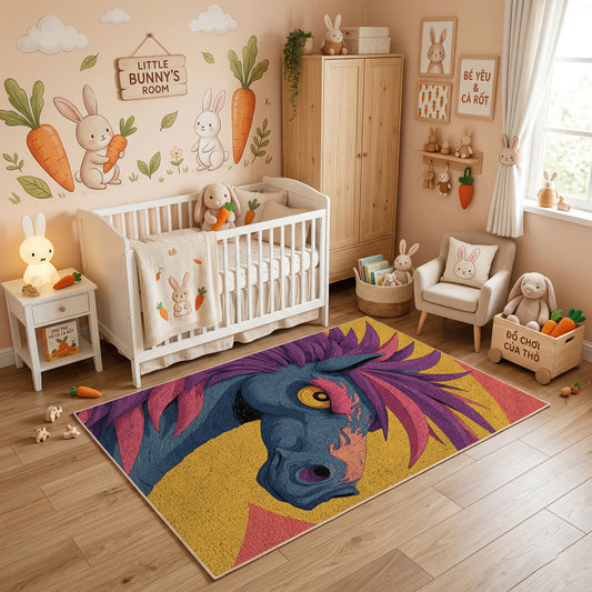 Colorful Tropical Bird Area Rug, Abstract Parrot Carpet, Modern Room Decor – featured room view