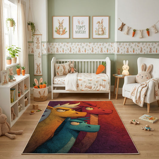Playful Blue Bird Area Rug, Colorful Cartoon Animal Carpet, Kids Room Decor – featured room view