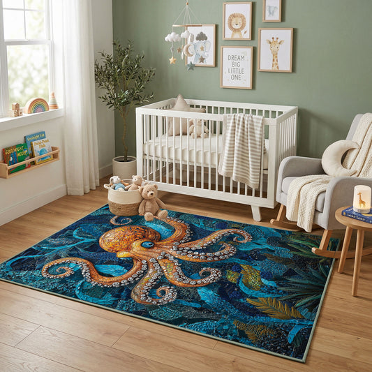 Blue Dragon Area Rug, Ornate Fantasy Creature Carpet, Artistic Room Decor – featured room view