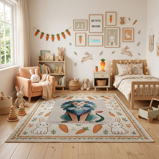 Floral Cat Pair Area Rug, Botanical Feline Carpet, Cozy Room Decor – full rug view