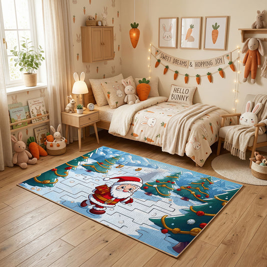 Rainbow Woodland Deer Area Rug, Colorful Forest Animal Carpet, Kids Decor – featured room view