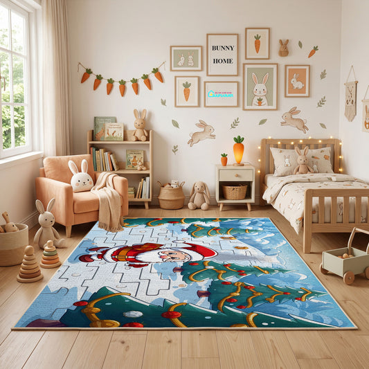 Rainbow Woodland Deer Area Rug, Colorful Forest Animal Carpet, Kids Decor – full rug view