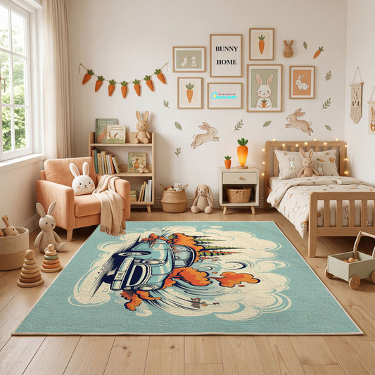 Space Dog Explorer Area Rug, Cute Adventure Animal Carpet, Kids Decor – full rug view