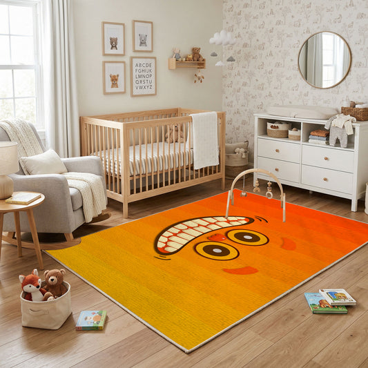 Yin Yang Cat Pair Area Rug, Orange Minimal Feline Carpet, Modern Decor – featured room view
