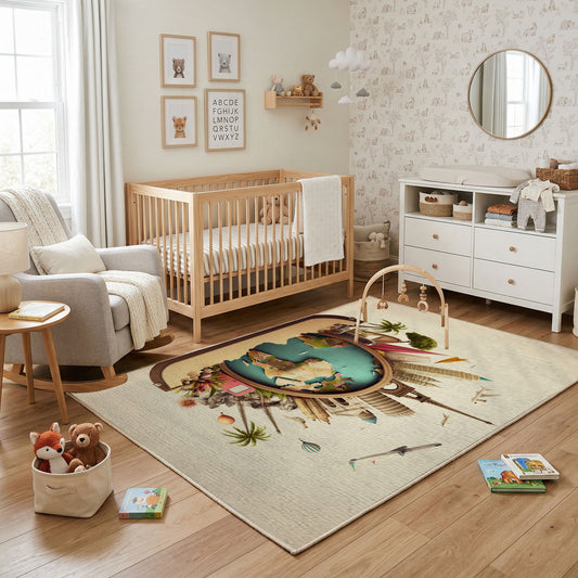 Floral Cat Portrait Area Rug, Vintage Botanical Feline Carpet, Cozy Decor – featured room view