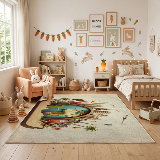 Floral Cat Portrait Area Rug, Vintage Botanical Feline Carpet, Cozy Decor – full rug view