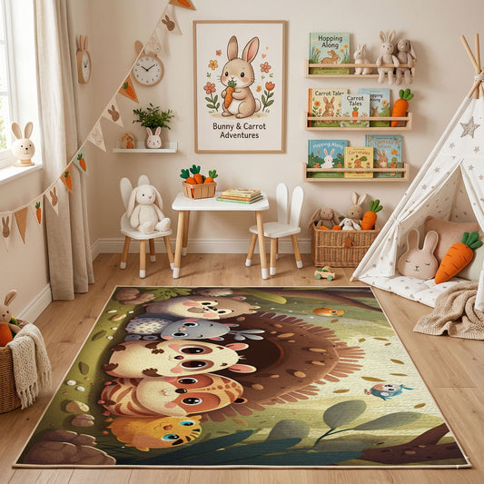 Purple Cat Faces Area Rug, Dark Feline Pattern Carpet, Gothic Decor – featured room view