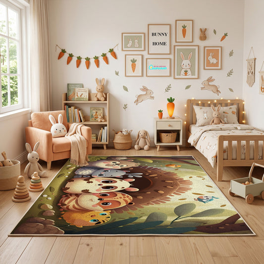 Purple Cat Faces Area Rug, Dark Feline Pattern Carpet, Gothic Decor – full rug view