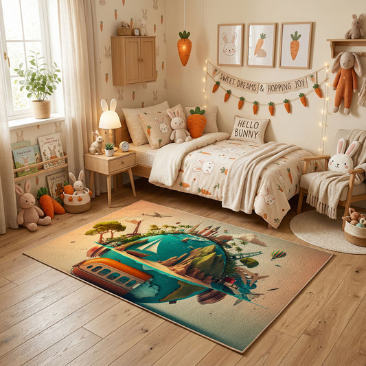 Tropical Parrot Area Rug, Green Botanical Bird Carpet, Nature Decor – featured room view