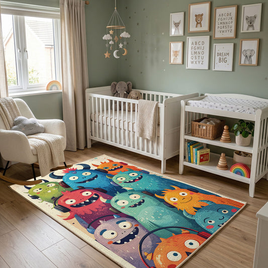 Colorful Cute Monster Area Rug — full rug design