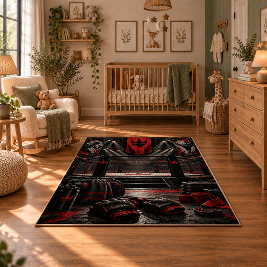 Championship Belt and Ring Area Rug styled in a cozy nursery