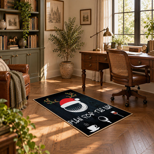 black and multicolor billiards ball graphic area rug, warm living room view