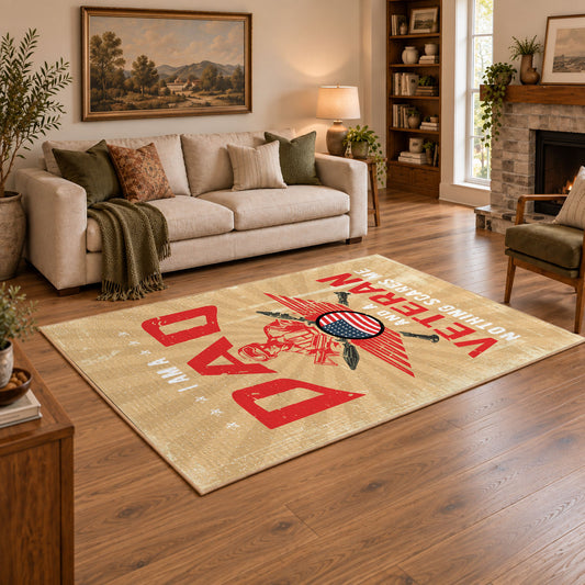 Proud Veteran Dad Area Rug, styled product view 1