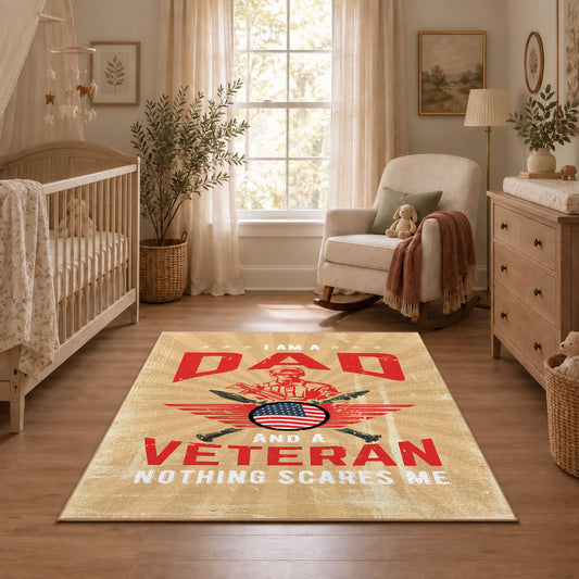 Proud Veteran Dad Area Rug, styled product view 2