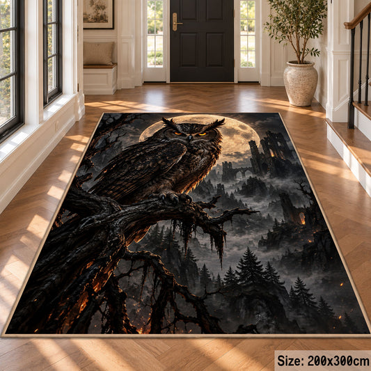 Moonlit Owl Area Rug with Dark Forest and Distant Castle — hallway setting
