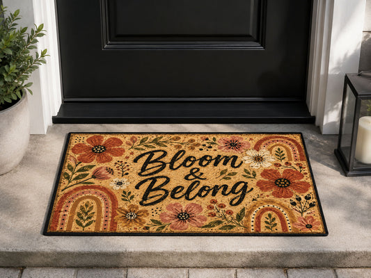 Suupia Bloom and Belong Floral doormat, styled product view 1