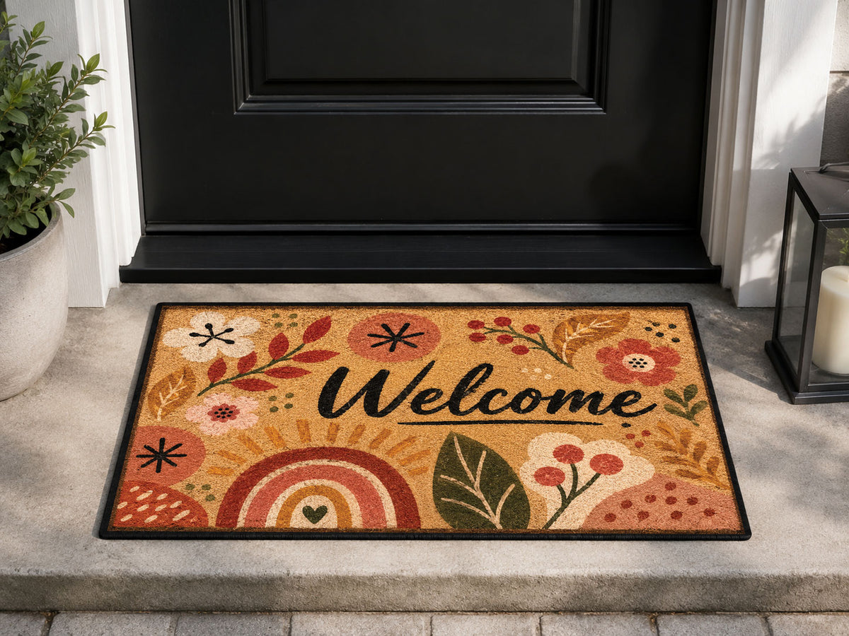 Suupia Boho Floral Welcome Doormat, styled view 1