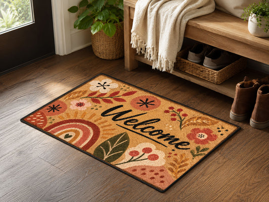 Suupia Boho Floral Welcome Doormat, styled view 2