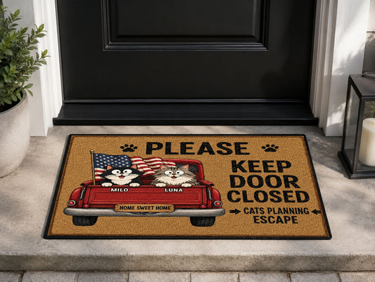 Suupia Please Keep Door Closed Cat Doormat, styled view 1