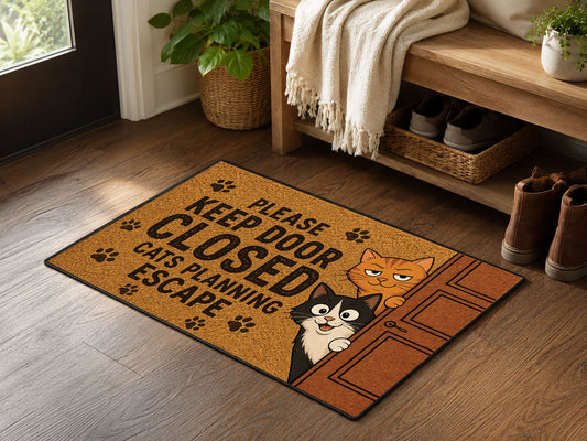 Suupia Keep Door Closed Cats Planning Escape doormat, styled product view 2