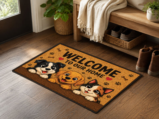 Suupia Welcome to Our Home Puppies and Kitten doormat, styled product view 2
