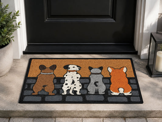 Suupia Four Dogs on a Wall doormat, styled product view 1