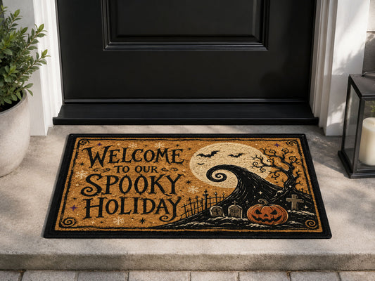 Suupia Welcome to Our Spooky Holiday doormat, styled product view 1
