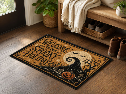 Suupia Welcome to Our Spooky Holiday doormat, styled product view 2