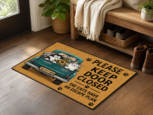 Suupia Keep Door Closed Cats Have an Escape Plan doormat, styled product view 2
