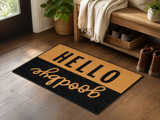 Suupia Hello Goodbye doormat, styled product view 2