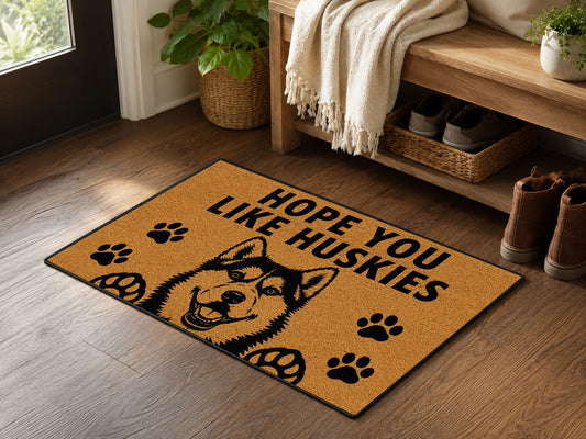 Suupia Hope You Like Huskies doormat, styled product view 2