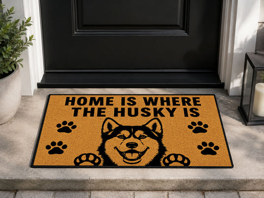 Suupia Home Is Where the Husky Is Doormat, styled view 1