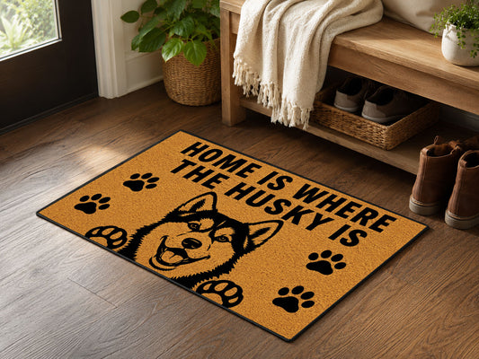 Suupia Home Is Where the Husky Is Doormat, styled view 2