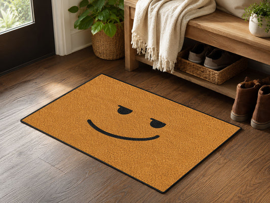 Suupia Smirking Face doormat, styled product view 2